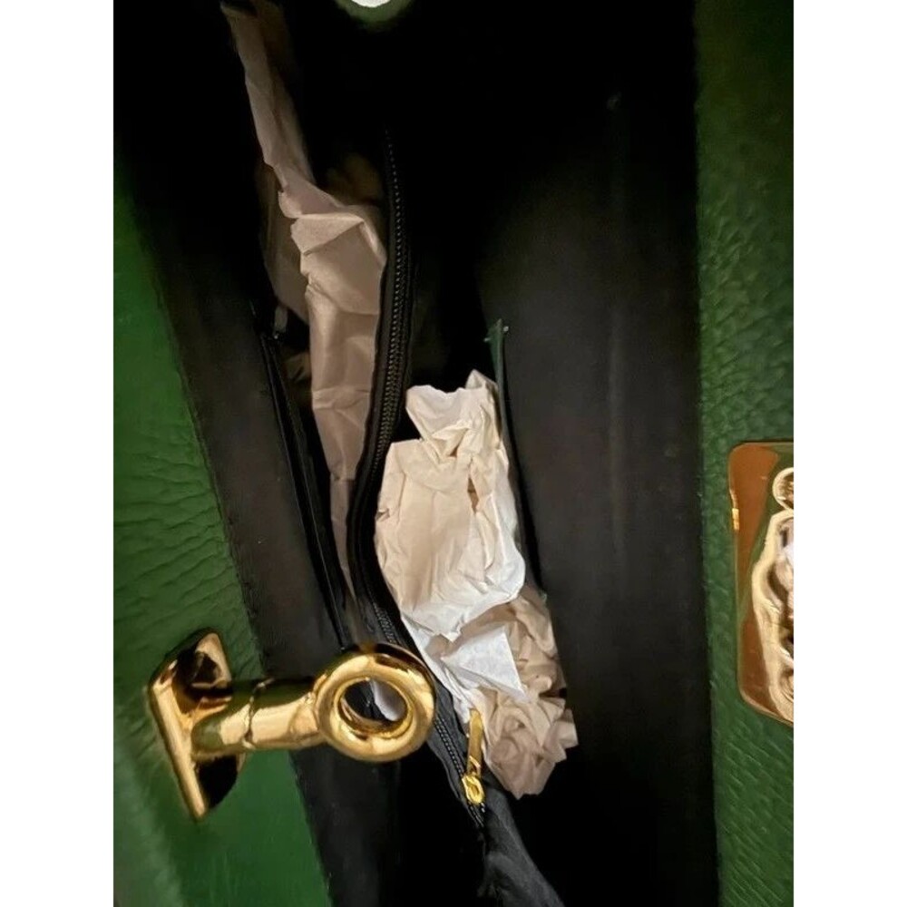 Italian Leather Green Satchel Shoulder Bag Made in Italy - Picture 12 of 17